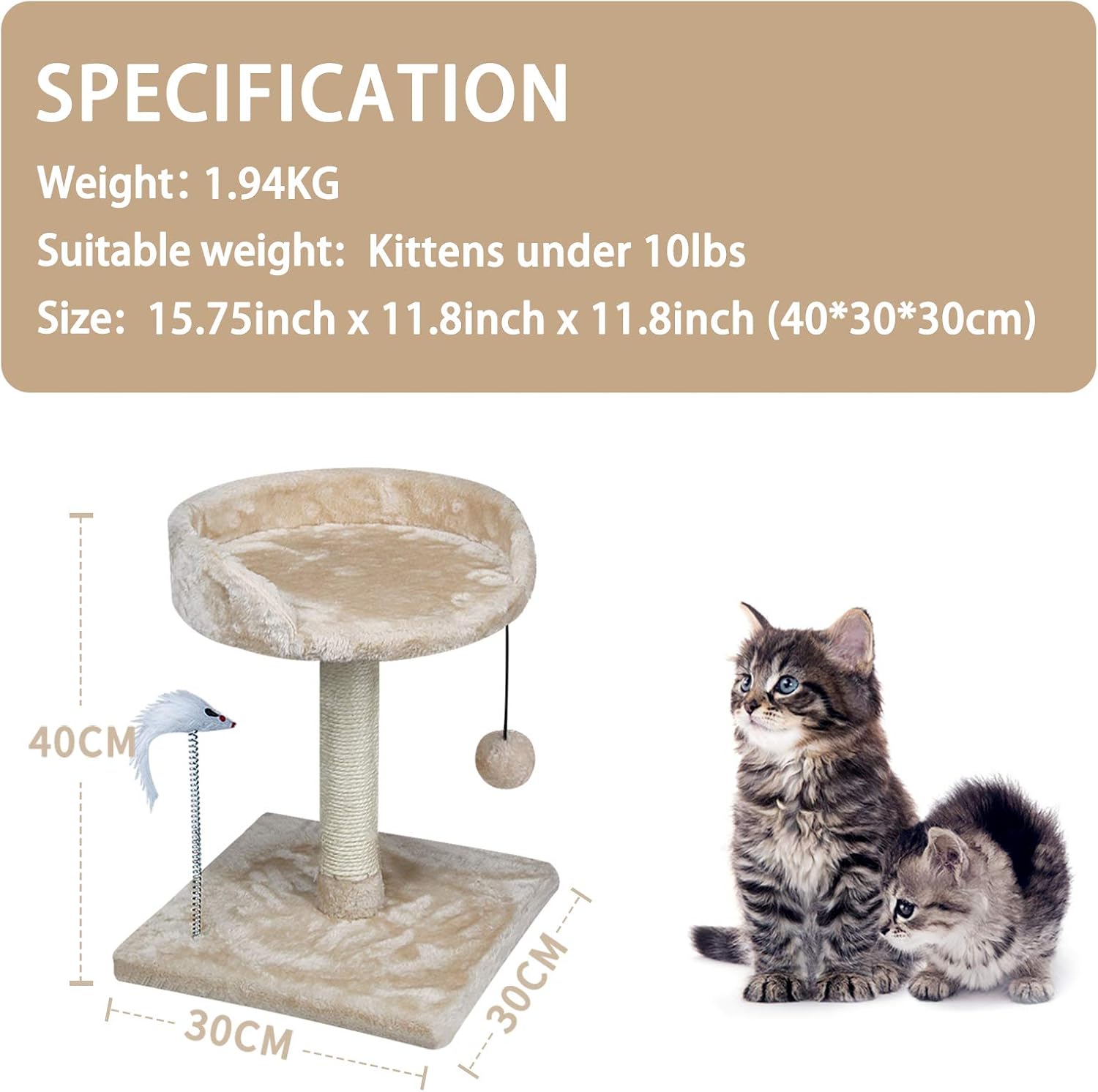 YUFU Cat Tree and Towers Kitten Small Cat Tree with Large Platform and Natural Sisal Scratching Posts for Kitten Playing Relaxing Sleeping : Pet Supplies