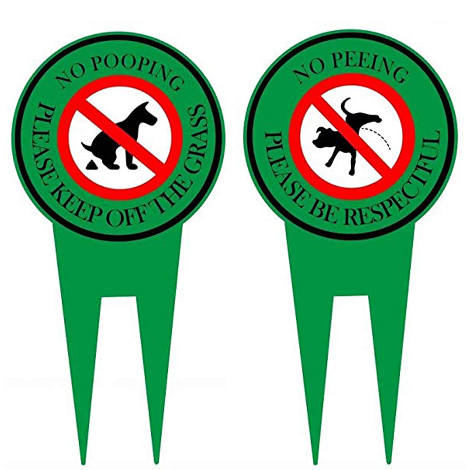 2 Pack Double Sided No Pooping Dog Sign No Peeing Dog Sign With Stake Stop Dogs From Pooping or Peeing On Your Lawn,Politely Reads:Please Be Respectful Thank You And Please Keep Off The Grass,12" x 6"