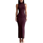 Mettclasi Women's Spring Fall Mock Neck Sleeveless Knit Maxi Dress Elegant Sexy Ribbed Slim Fit Bodycon Party Sweater Dress