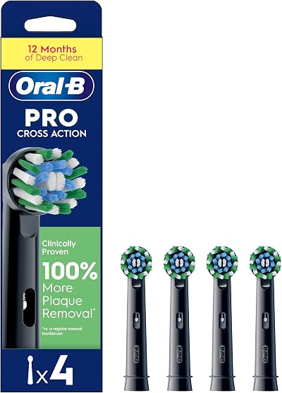 Oral-B Pro Cross Action Replacement Toothbrush Heads 4 Pack Black