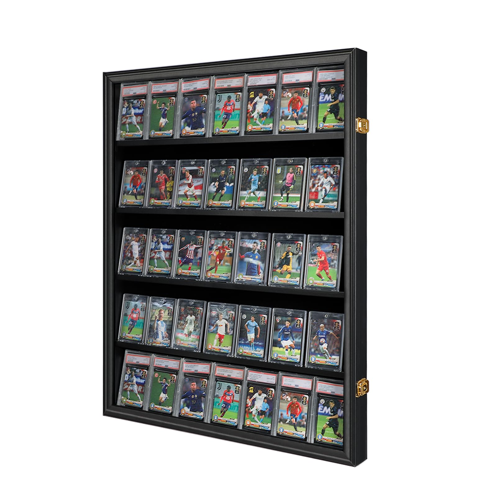 35 Graded Sports Card Display Case - Baseball Card Display Frame with UV Protection Clear View Lockable Wall Cabinet for Basketball Collectible Trading Card Black Finish Image
