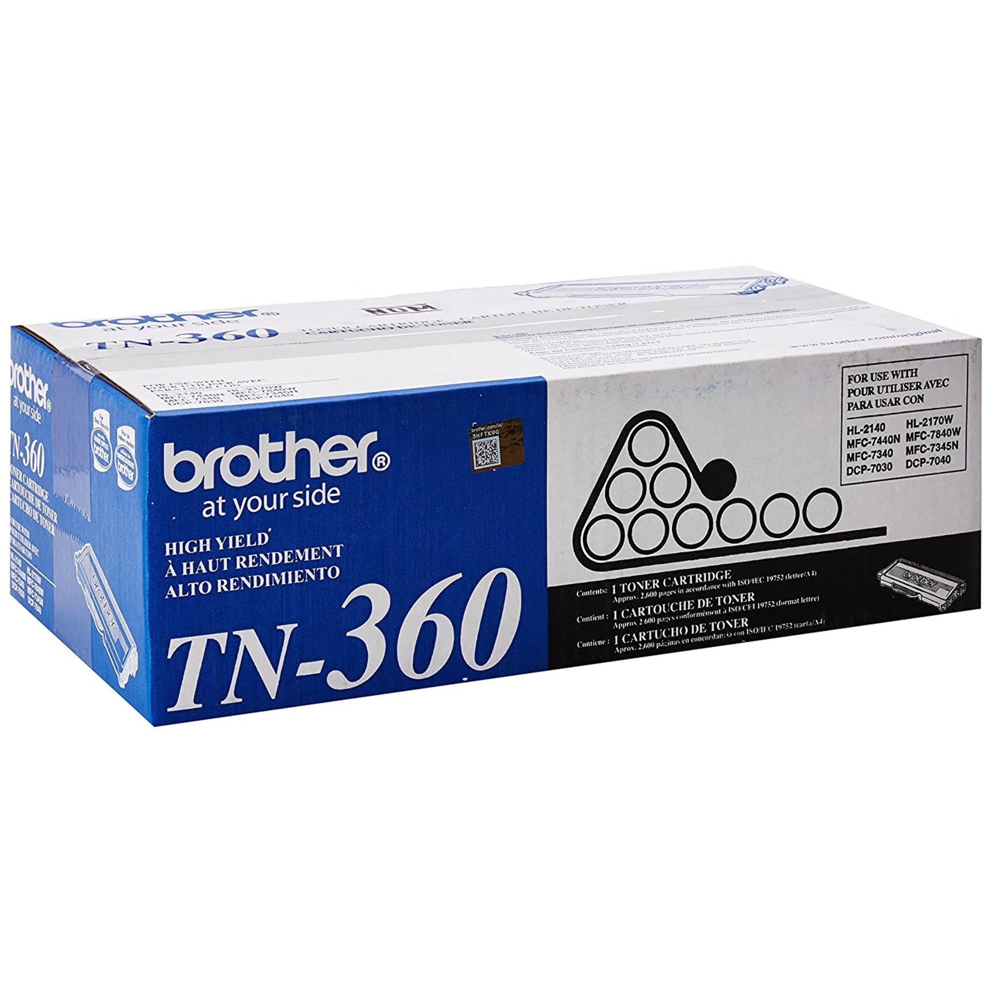 Brother Genuine High Yield Toner Cartridge, Black Toner, Page Yield Up To 2,600 Pages, TN360
