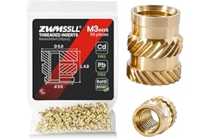 Zwmssll M3 Threaded Inserts Heat Set Insert,110 Pieces M3x4x5mm Metric Knurled Nuts,Brass Threaded Inserts for Plastic and 3D Printing Components