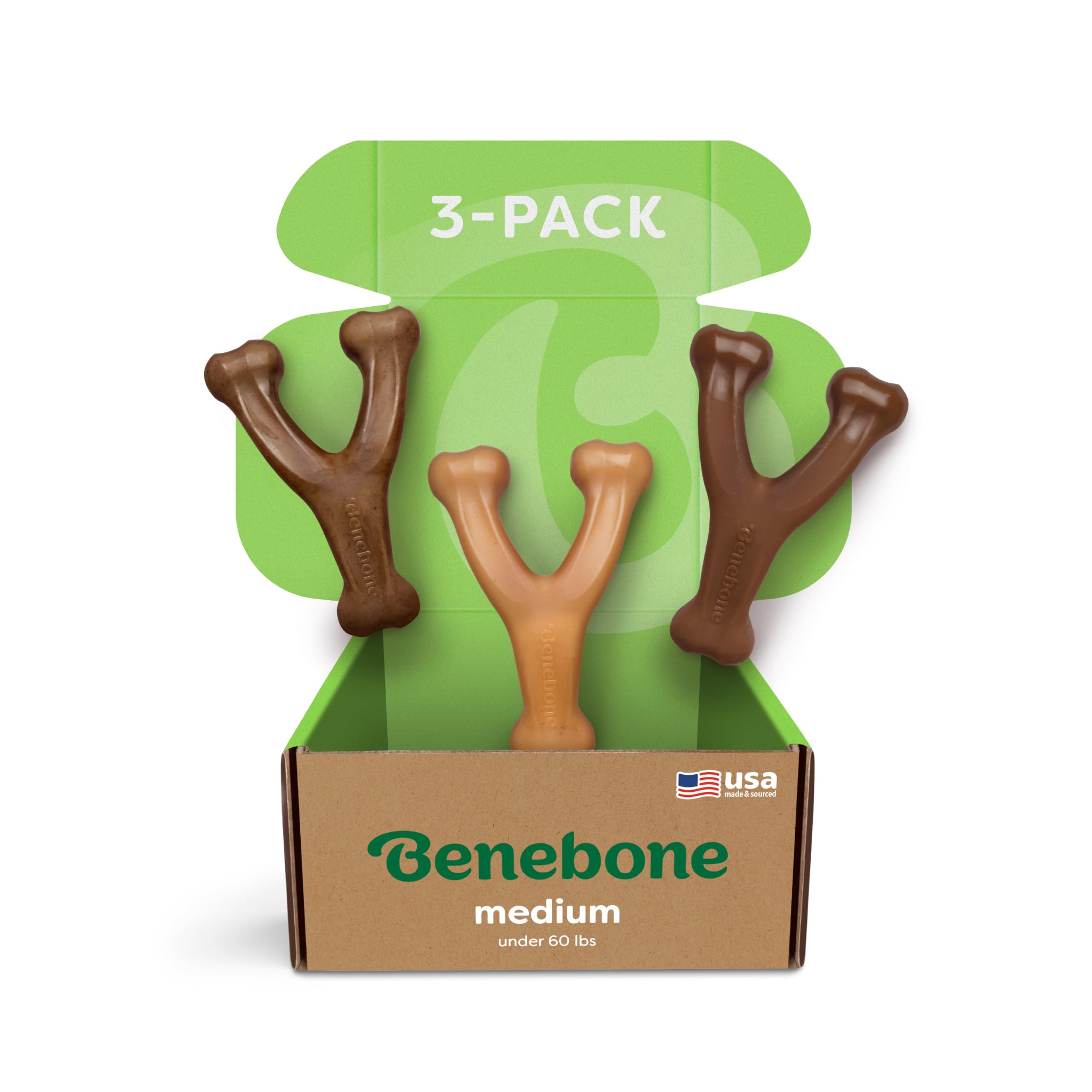 Benebone Medium 3-Pack, Wishbone Durable Dog Chew Toy for Aggressive Chewers, Real Bacon, Chicken, Peanut Butter, Made in USA, Variety Pack Image