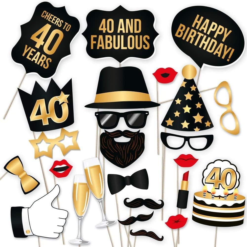 Laslu 40th Birthday Photo Booth Props 34 Pack Forty Birthday