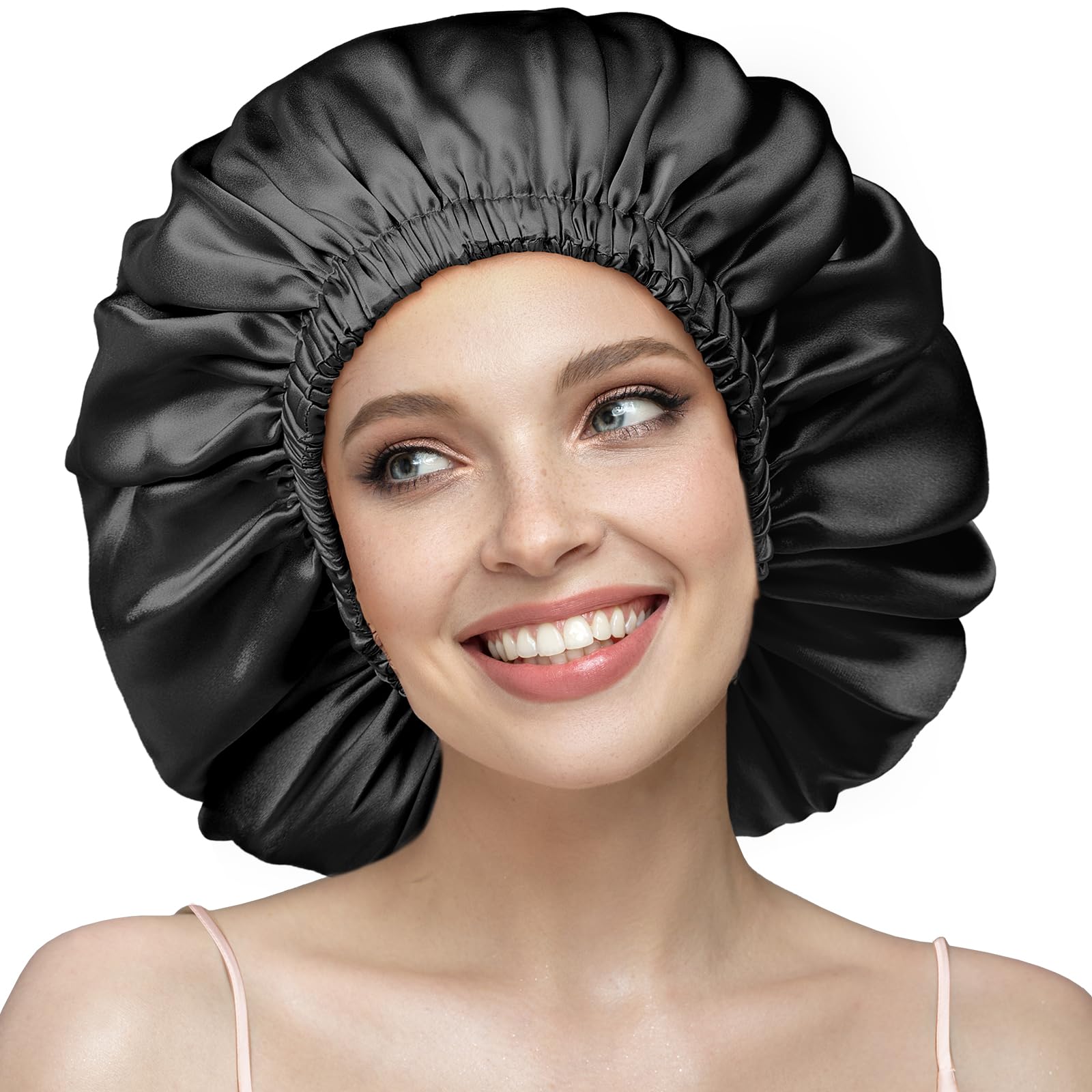 YFONG Double Layered 100% Silk Bonnet for Sleeping Women, 22 Momme Pure Black