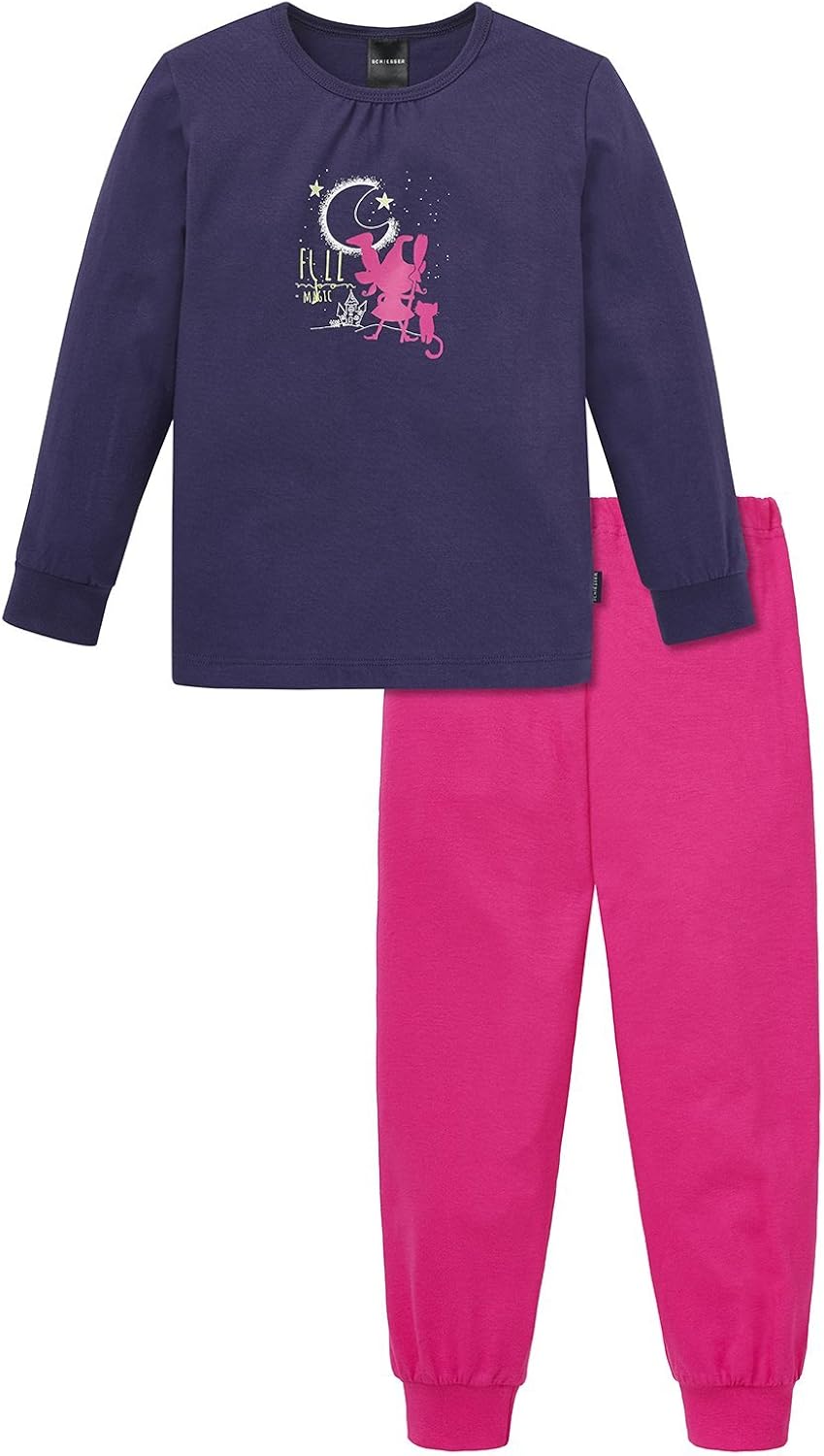 Schiesser Mädchen Schlafanzug 2-teilig – Aus 100% Baumwolle, Rosa-weiß Geringelt – Mit 3/4 Ärmeln & Hose