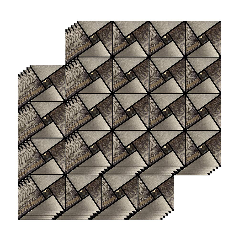 Peel and Stick Tile Backsplash, Metal Mosaic Tile Sticker, Wall Decor of Kitchen/Bathroom, Windmill Puzzle Glass Mixed Aluminum Surface (11.8" x 11.8", 10 Sheets) (Dark Brown Rectangle)