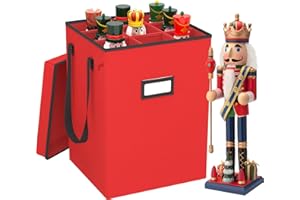 VERONLY Christmas Nutcracker and Figurine Collectible Storage Box - Stores Up to 9-16" Tall Nutcrackers, Ornaments, and More - Holiday Decor Organizer with Adjustable Dividers - Nutcracker not Included (Red)