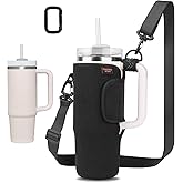 Desing Wish Water Bottle Carrier for Stanley Quencher 30oz Tumbler Cup Water Bottle Holder with Strap Neoprene Protective Tumbler Carrying Bag for Hiking Fitness Travelling - Black