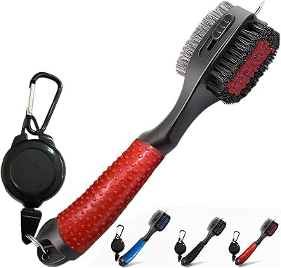 Finger Ten Golf Club Cleaner Brush Dual Head Retractable Groove Cleaner Red