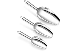 P&P CHEF Canister Scoop Set of 3, Ice Candy Scoop, Stainless Steel Multipurpose Food Scooper for Buffet Jar Freezer, Mirror Finish & Dishwasher Safe, Silver, 3+6+8 Oz