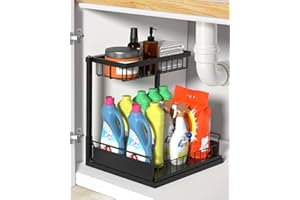 Zyerch Under Sink Organizer,Metal Pull Out Kitchen Cabinet Organizer with Sliding Drawer,Sturdy Multi-Functional for Bathroom Organization,Black