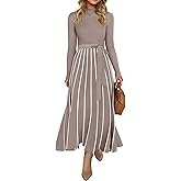 ZESICA Womens 2026 Spring Turtleneck Long Sleeve Sweater Dress Tie Waist Casual Loose Ribbed Knit A Line Midi Dresses
