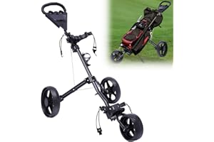 LYNICESHOP 3 Wheel Push Pull Golf Cart w/Foot Brake, Golf Trolley with Adjustable Straps, One Second to Open & Close, Cup Holder Included (Deluxe Edition)
