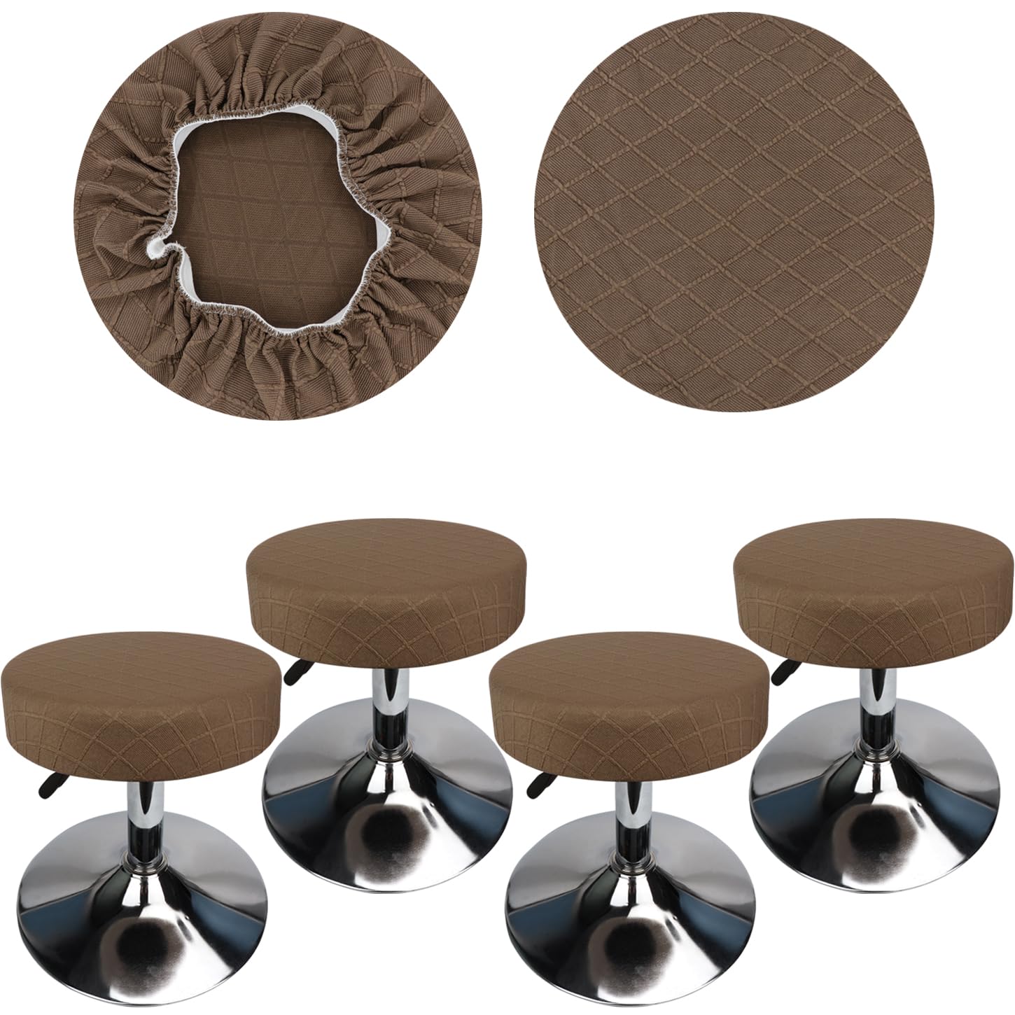 HuaLiSiJi Stool Covers Round 30-40cm/12-15.7" Round Bar Stool Covers, Luxurious Fabric Stretchable Wrinkle Resistant Washable Dustproof Stool Cover (4, Deep Khaki)