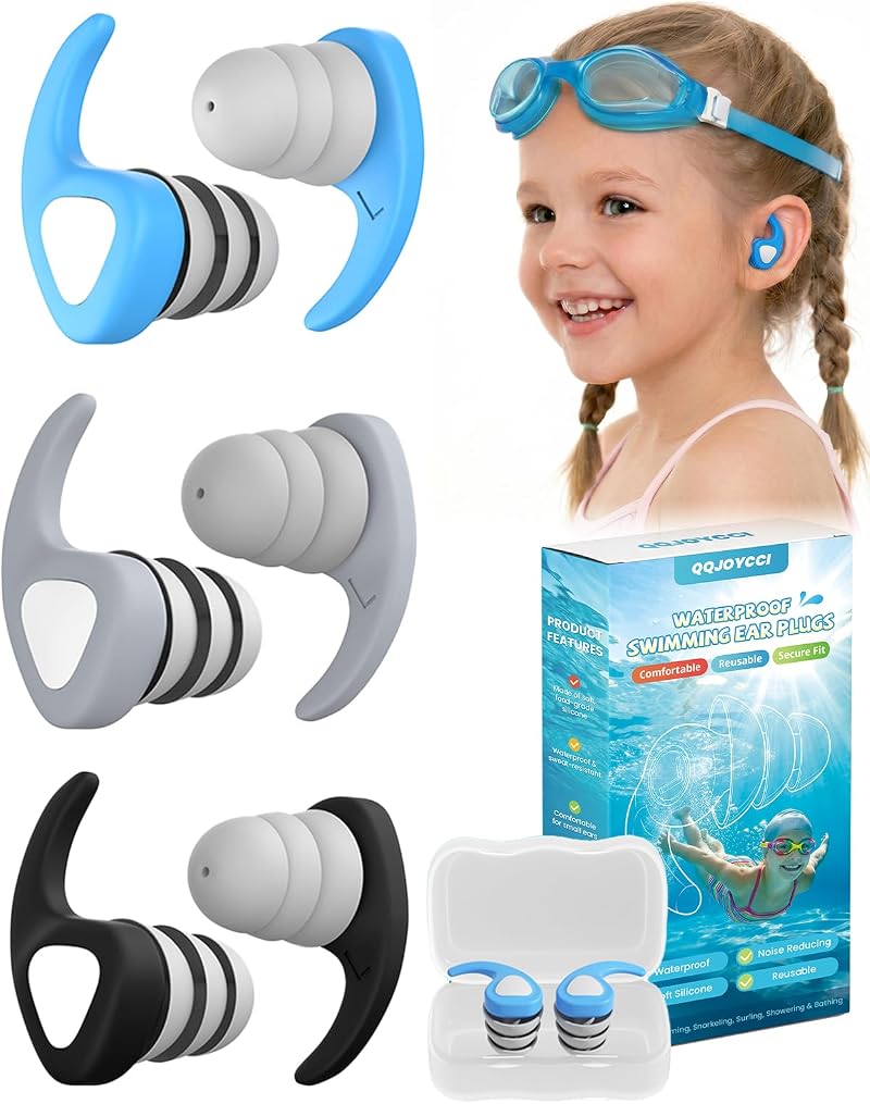 QQJOYCCI Kids Swimming Ear Plugs 3 Pairs Silicone Waterproof