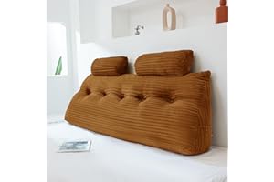 Rycwola Headboard Wedge Pillow with 2 Pack Neck Roll Pillow Large Headboard Pillow Soft and Supportive Bed Rest Reading Pillows for Sitting in Bed with Removable Cover (Brown, Queen:59x8x20 Inches)