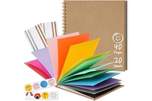 DIY Scrapbook for Kids, 10"x10" 20 Sheet/ 40 Pages Colorful Pages Craft Album, Creative Art Journal for Drawing, Writing, Pho