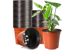 PEYOU Nursery Pots, 50 Pcs 6” Plastic Plant Pots with 12 Drainage Hole, Seed Starting Pots Flower Plant Container for Indoor and Outdoor Plants, Red