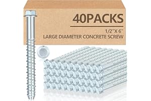 Tandefio 40 Pack 1/2" x 6" Concrete Screw Anchor Galvanized Large Diameter Heavy Duty Plated Concrete Anchors for Masonry Brick Anchoring Block Decking Framing Hex Drive
