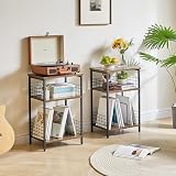 YMYNY 3 Tier End Table Record Player Stand Rustic Brown HST009H 40x29x62.5CM view 5
