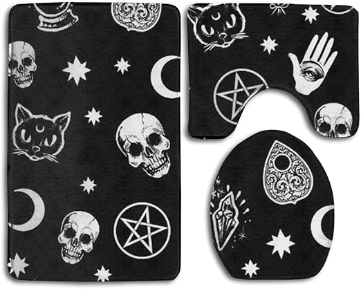 Amazon Com Niyoung Memory Foam Bath Rugs Skull Cat Moon Gothic Pattern Black 3 Pieces Durable And Washable Thick Bathroom Set Bathtub Rug U Shaped Pedestal Mat Toilet Cover Rug For Home Decoration