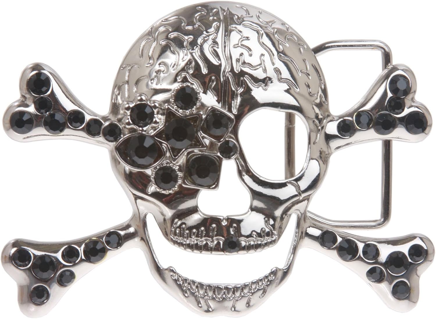 Rhinestone Skull & Crossbones Pirate Belt Buckle Color: Black: Clothing