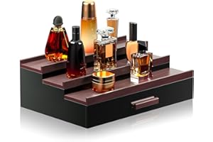 Sephyroth Wooden Cologne Organizer for Men 3 Tier of Elevated Cologne Display Shelf with Drawer Storage Perfume Organization 