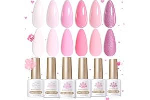 Born Pretty Pink Gel Nail Polish Set Sweet Nude Pink White Nail Polish Soft Light Natural Lovely Pink Color Valentine's Day Gift Soak Off Gel Nail Polish Kit 6 Colors 7ML