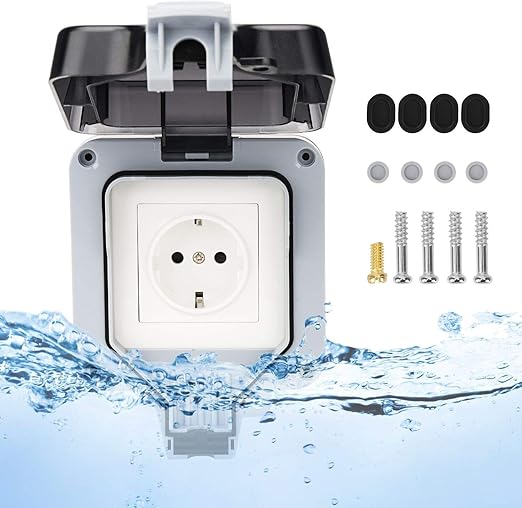 BSEED Außensteckdose IP66 | 2 Fach Mit Schalter & Kontrollleuchte 16A