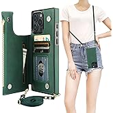 Bocasal Crossbody Wallet Case for iPhone 16 Pro Max with RFID Blocking Card Slot Holder, Magnetic Flip Folio Purse Case, PU Leather Zipper Handbag with Detachable Lanyard Strap 6.9 Inch 5G (Green)