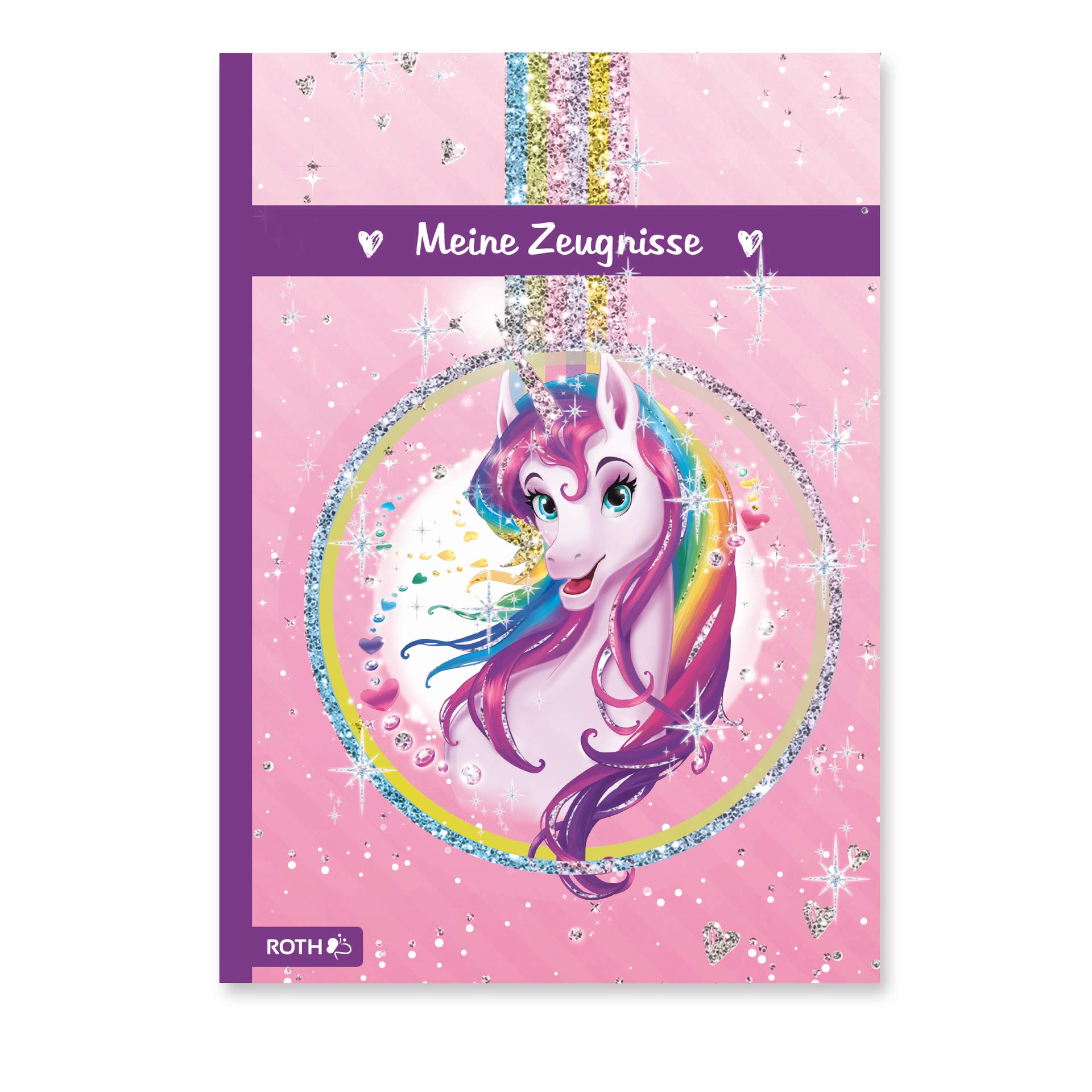 ROTH Certificate Folder A4 Unicorn Portrait with Glitter Effect - 10 Inserts for up to 20 Certificates - Indelible - Document Folder