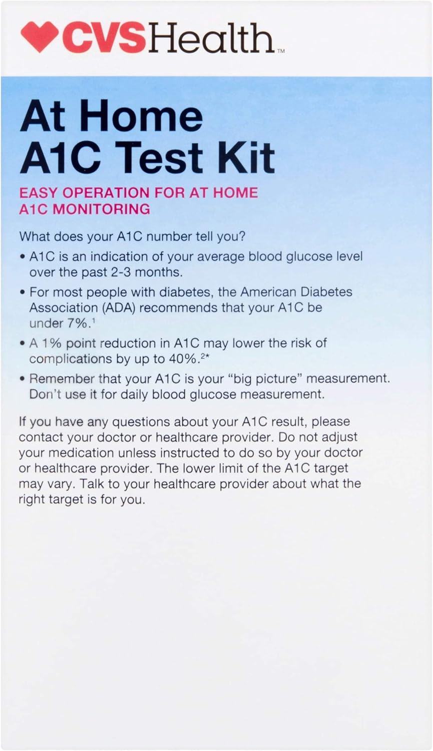 CVS A1C At Home Test Kit, Home Use Monitoring of Glycemic Control, Easy Operation for at home A1C Monitoring: Health & Personal Care