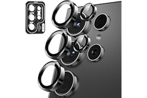 FlyCoco Camera Protector for Samsung S24 Ultra, Ultra Thin Tempered Glass, Powerful Strength Adsorption Individual Aluminum Metal Ring Lens Screen Protector Cover for Galaxy S24 Ultra Accessories, 1 Set Black