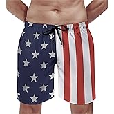BCWCM Mens American Flag Swim Trunks with Compression Liner 4th of July Patriotic Bathing Suit Quick Dry 2 in 1 Board Shorts
