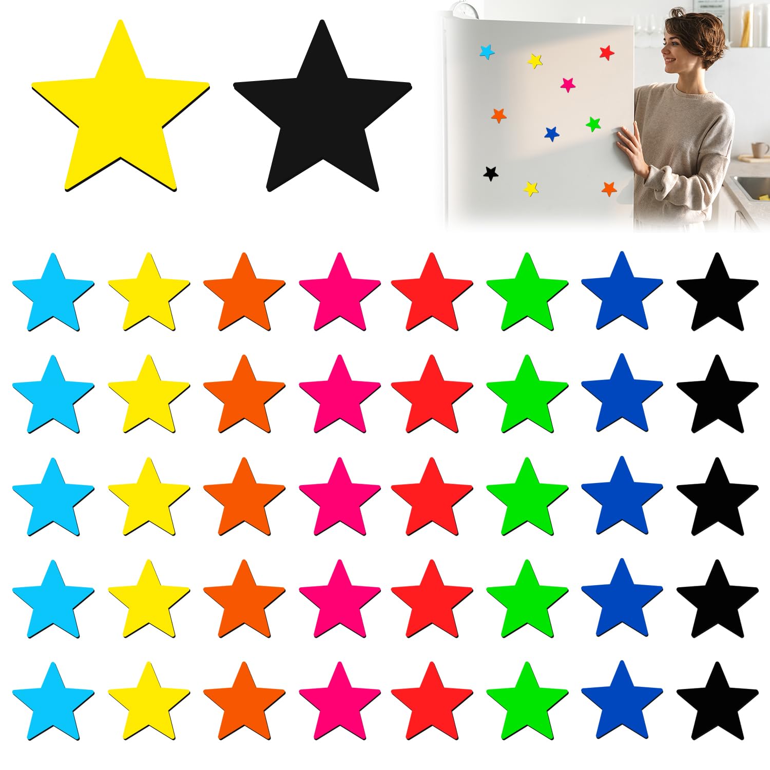 Rebanky 40Pcs Fridge Magnets Colourful Magnetic Stars Cute Magnets for Whiteboards,School,Office,Classroom,Refrigerator,Reward Chart for Kids