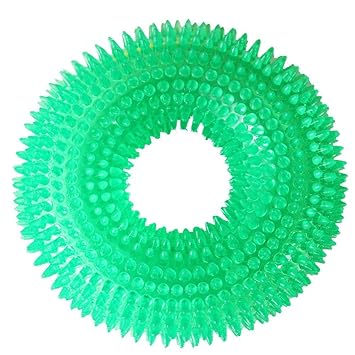 Pet Puppy Dog Squeaky Chew Toys for Aggressive Chewers Dental Teething Cleaning [Non-Toxic Soft Natural Rubber], Cute Crystal Ring Design -4.92 inches (Green)