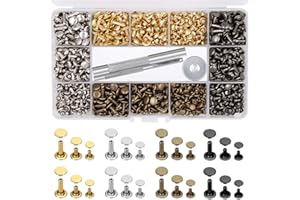 EuTengHao 484Pcs Leather Rivets Double Cap Rivet Tubular Metal Studs 3 Sizes with Punch Pliers and 3Pcs Setting Tool Kit for Leather Craft Repairs Decoration (Gold,Silver,Bronze,Gunmetal, 4 Colors)