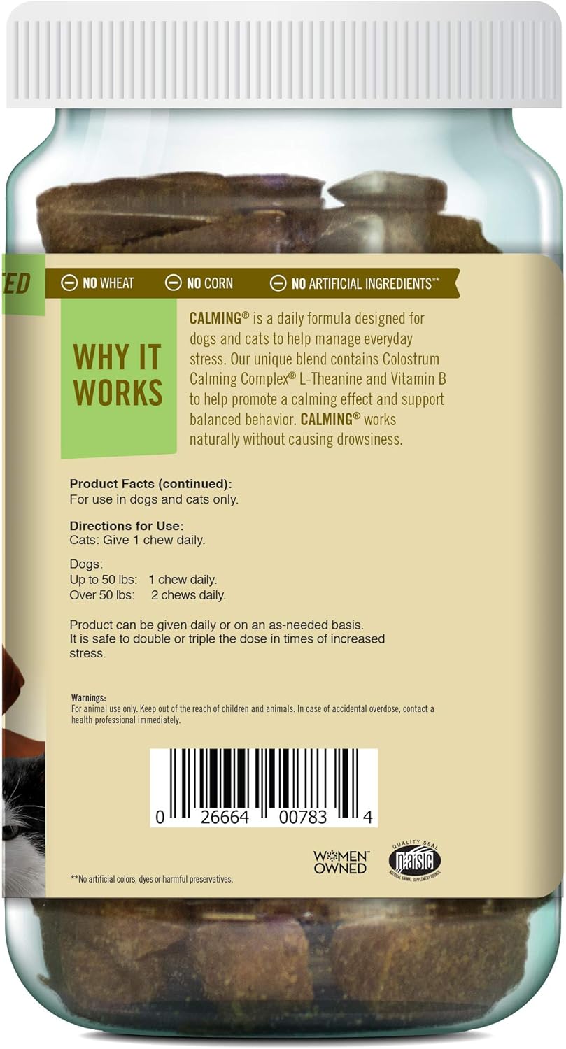 Pet Naturals of Vermont - Calming, Behavioral Support Supplement for Dogs and Cats, 160 Bite Sized Chews : Pet Supplies