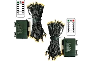 echosari 2 Pack Battery Operated Christmas Lights 16ft Green Wire 50 LED Fairy String Light with Remote, Timer, Dimmable for Xmas Tree Wedding Party Decor (Warm White)