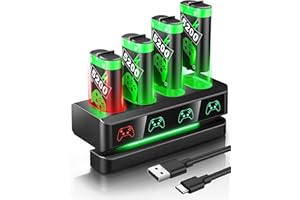 Honghao Rechargeable Battery Pack for XboxOne/XboxSeries X|S: 4 x 5200mWh Batteries for Xboxs, Controller Battery Pack Accessories with Controller Charger for XboxOne S|X/Elite (Black)