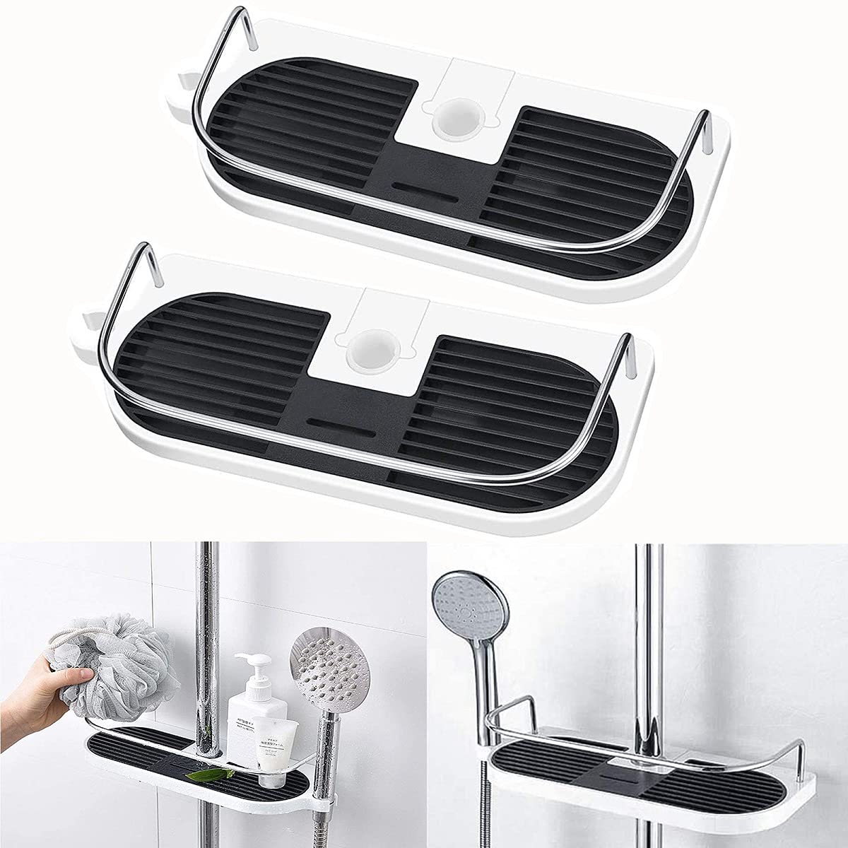 Jialixing 2Packs No Drilling Shower Shelf Caddy, Shelf for Shower Pole, Rust & Mildew Resistant, Silver