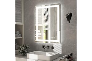 Easly 24x32 Inch LED Bathroom Mirror with Anti-Fog & Memory Function - Dual Lighting (Backlit + Front Lit), 3 Color Modes, Dimmable Tempered Glass - Wall Mounted Modern Vanity Mirror