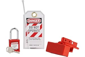 Brady Lockout Tagout Kit for Industrial Forklift Safety. Electrical Battery Connector Lockout Device, 1 Red Safety Padlock, Loto Tag - 153676