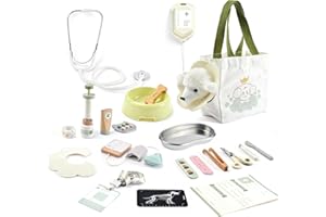 Pithfor Wooden Doctor Kit for Kids Toddlers, Vet Play Set, Pretend Play Veterinarian Set, Doctor Toys Gift for Boys Girls 3 4