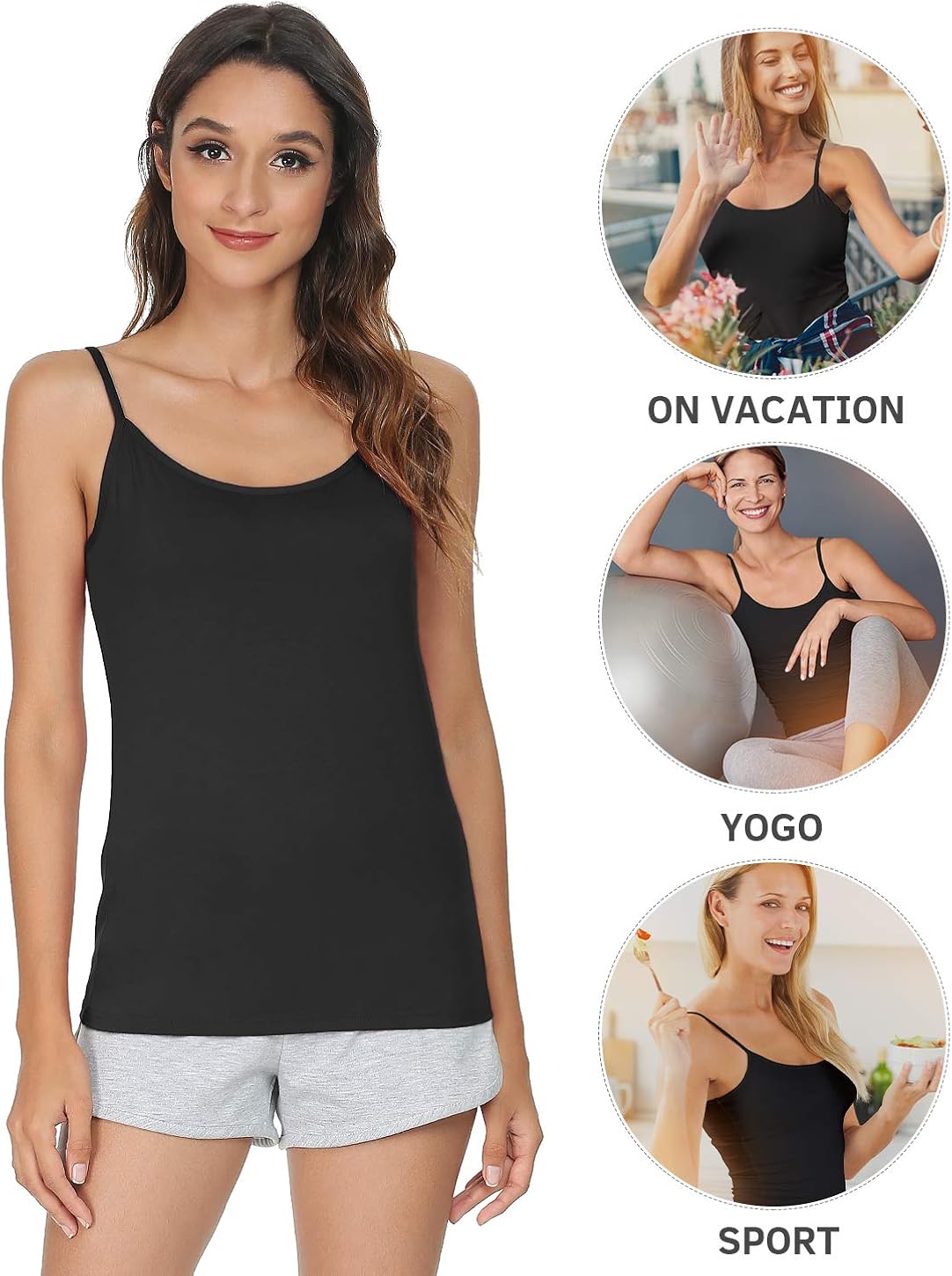 Vislivin Women's Basic Solid Camisole Adjustable Spaghetti Strap Tank Top at  Women’s Clothing store