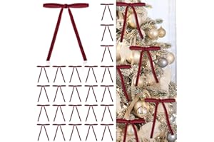 BABYCOP 24 Pcs Red Velvet Christmas Ornaments, Rustic Velvet Bows for Christmas Tree, 5x7 Inch Pre-Tied Vintage Xmas Bows for Wreaths, Gifts and Holiday Home Décor, Ribbon Bows for Garland (3/8")