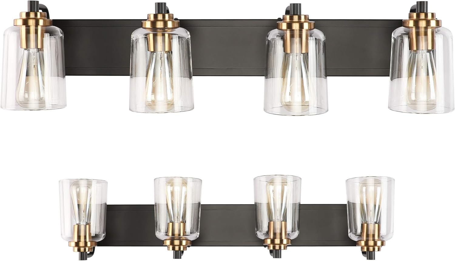 SOLFART Vintage Vanity Lighting Fixtures for Bathroom Modern Glass Shade Black with Bronze Wall Lamp Sconce Lights for Bath S8580 4 Lights: Home Improvement