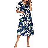 Ekouaer Womens Snap Front Dusters Cotton Housecoat Short Sleeve Nightgown House Dress With Pockets